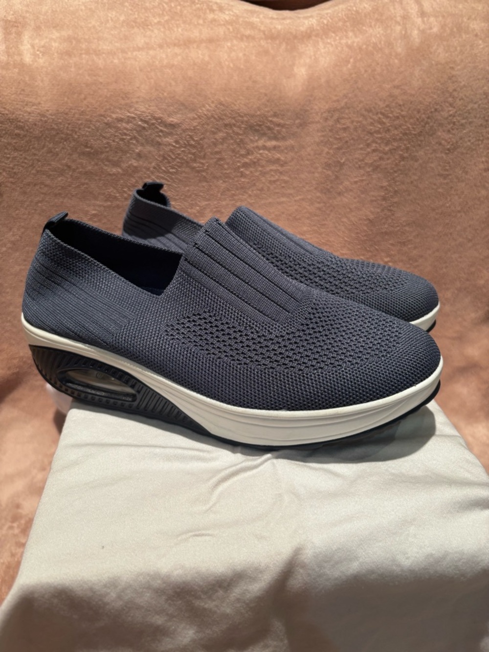 Women’s Navy Orthopedic Wedge Walking Shoes Slip On Knit Sneakers Size 41